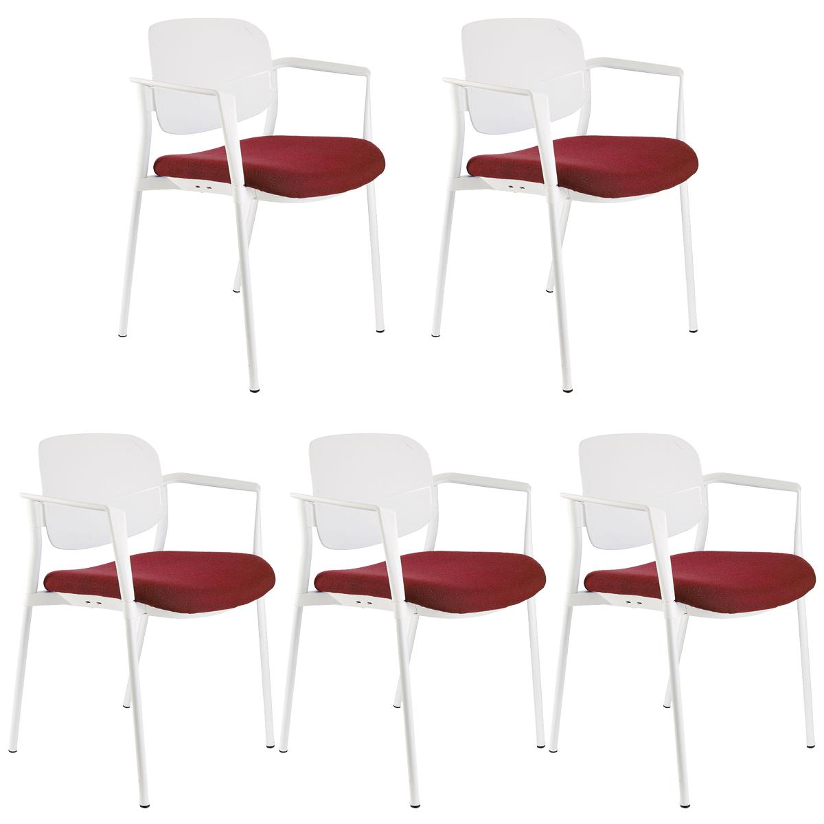 Lote 5 Cadeiras de Visita ERIC COM BRAÇOS, Confortável e Empilhável, Cor Bordeaux