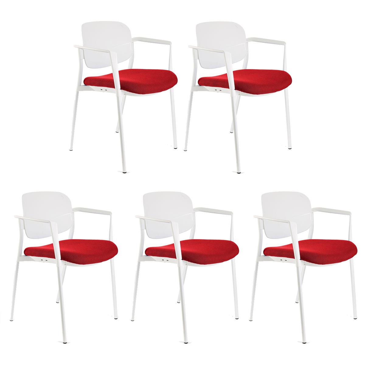 Lote 5 Cadeiras de Visita ERIC COM BRAÇOS, Confortável e Empilhável, Cor Vermelho