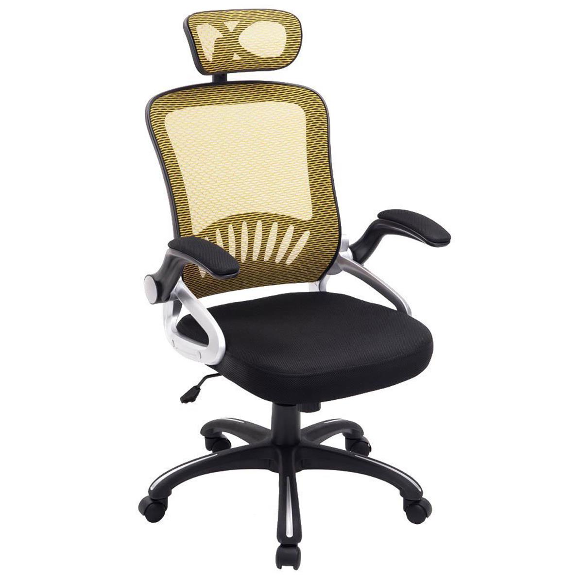 Cadeira Ergonômica SAMANA, Suporte Lombar, Cabeceira Regulável em Malha Transpirável, cor Amarelo/Preto