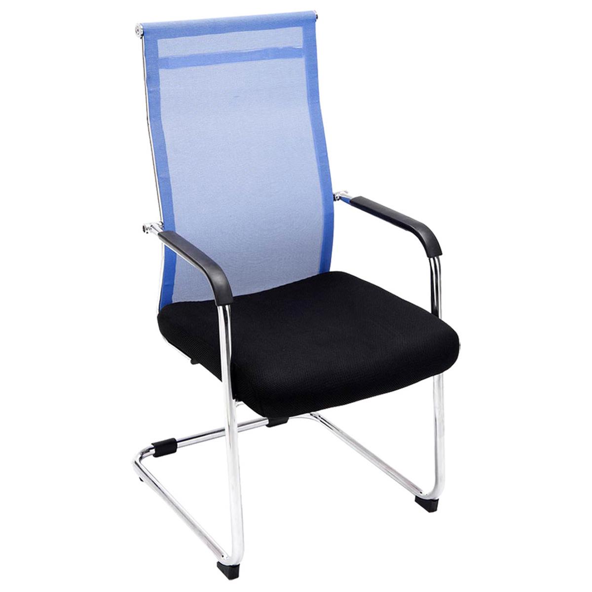 Cadeira de Visita BREMEN, Estrutura Metálica, Malha Respirável, Cor Preto e Azul