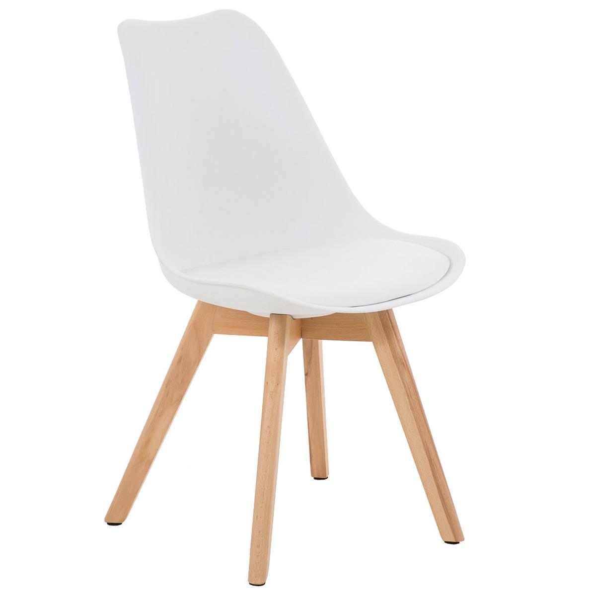 Cadeira de Visitante BOSFORO, Patas de Madeira Claras, Estrutura em Plástico e Pele cor Branco