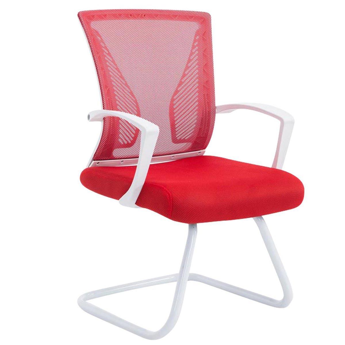 Cadeira de Visita CUBA WHITE V, Estrutura Metálica, Malha Respirável, Vermelho