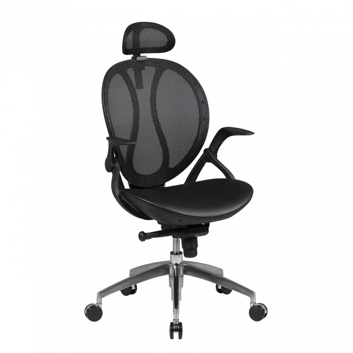Cadeira Ergonómica TELMA PRO, Apoio para cabeça e apoia braços Reguláveis em Malha Transpirável cor Preto