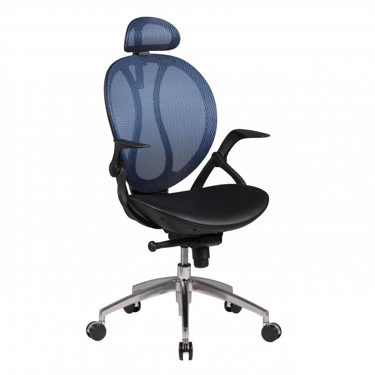 Cadeira Ergonómica TELMA PRO, Apoio para cabeça e apoia braços Reguláveis em Malha Transpirável cor Azul