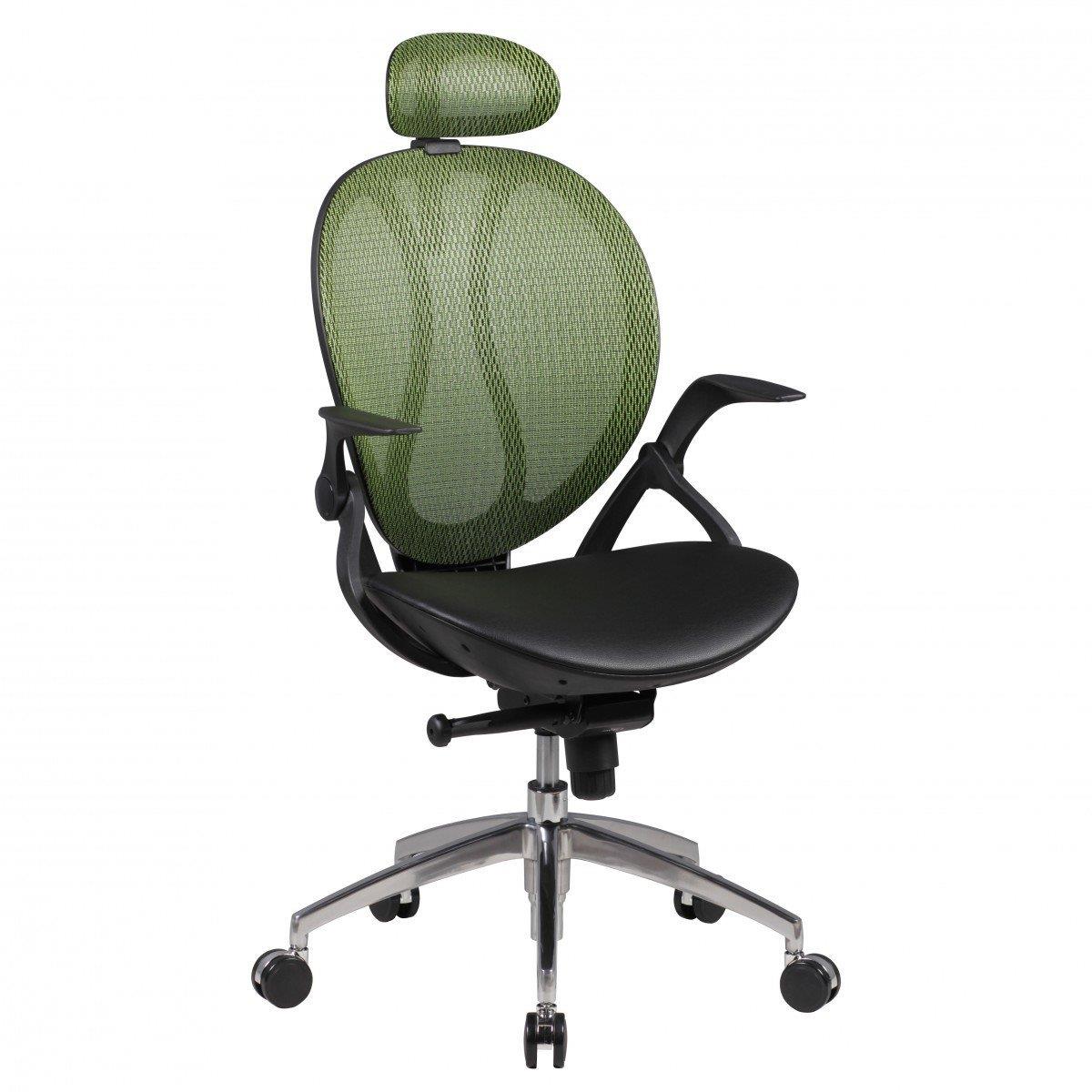Cadeira Ergonómica TELMA PRO, Apoio para cabeça e apoia braços Reguláveis em Malha Transpirável cor Verde