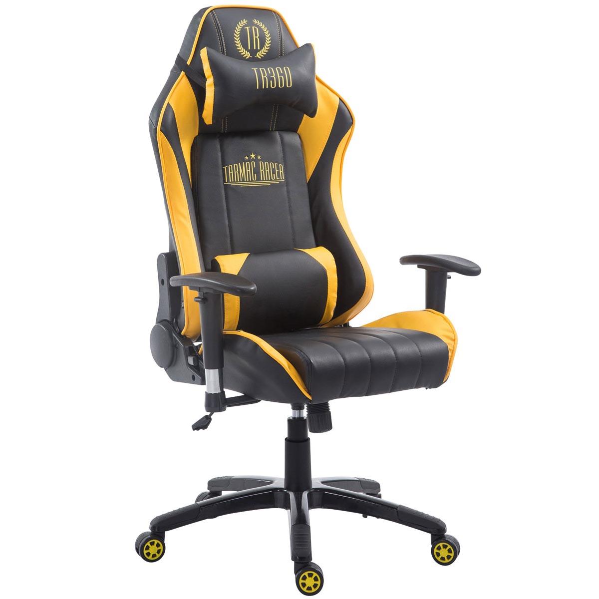 Cadeira gaming TURBO, Com Encosto reclinável, Almofadas Lombar e Cervical, Em Pele Preto/Amarelo