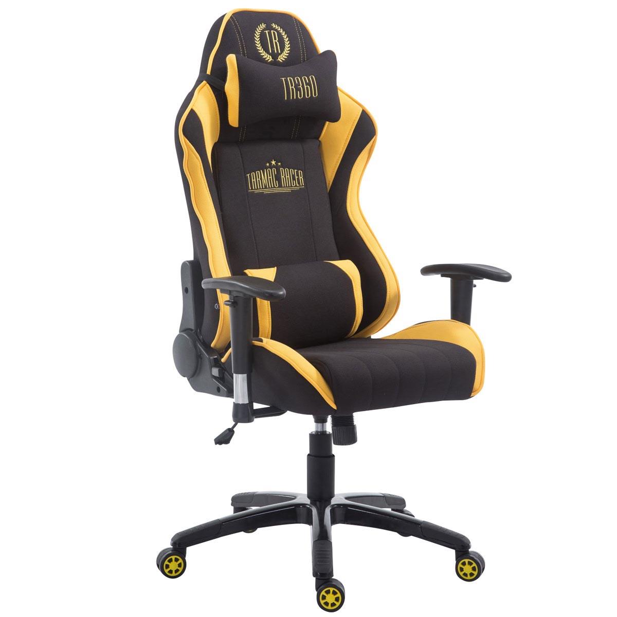 Cadeira gaming TURBO PANO, Com Encosto reclinável, Almofadas Lombar e Cervical, Preto/Amarelo