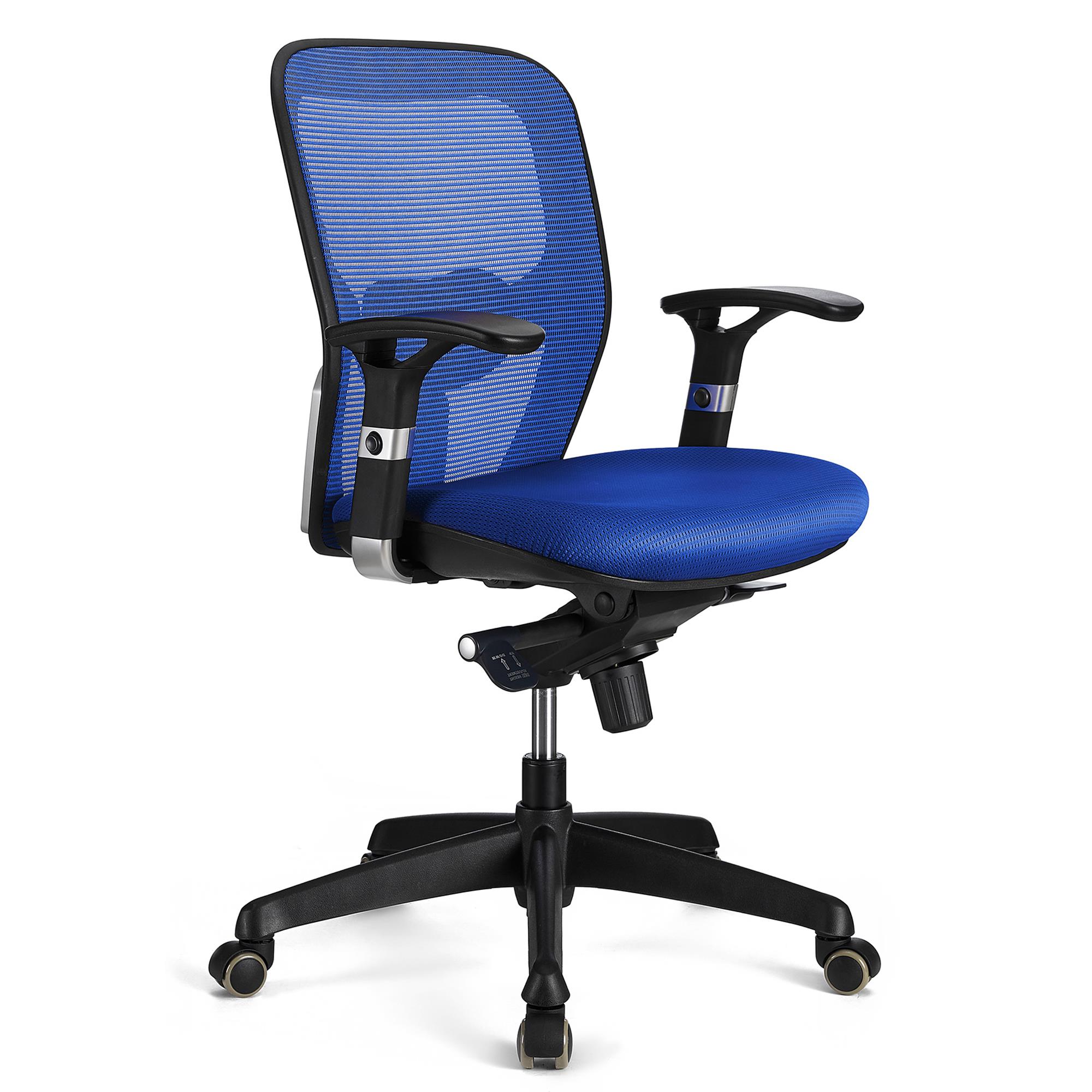 Cadeira Ergonómica FELIX, Suporte Lombar Ajustável, Adequada uso 8h, Em Azul