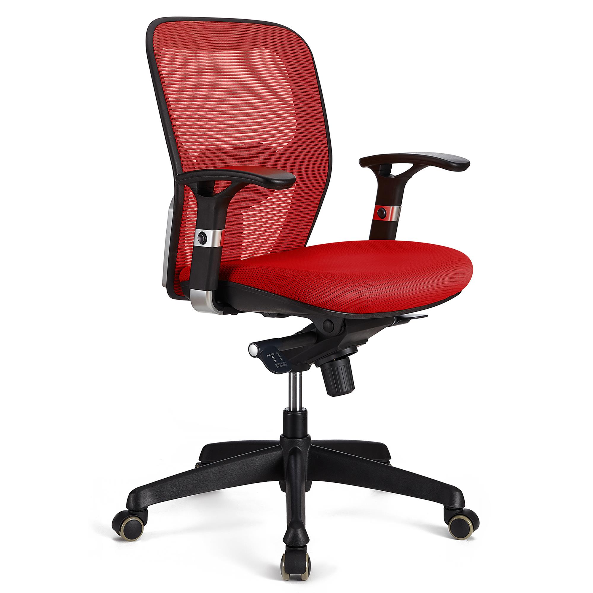 Cadeira Ergonómica FELIX, Suporte Lombar Ajustável, Adequada uso 8h, Em Vermelho