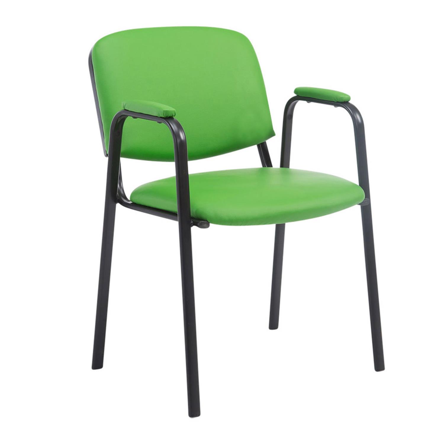 Cadeira de Visita MOBY PELE COM BRAÇOS, Conforto, Pernas Pretas, Cor Verde