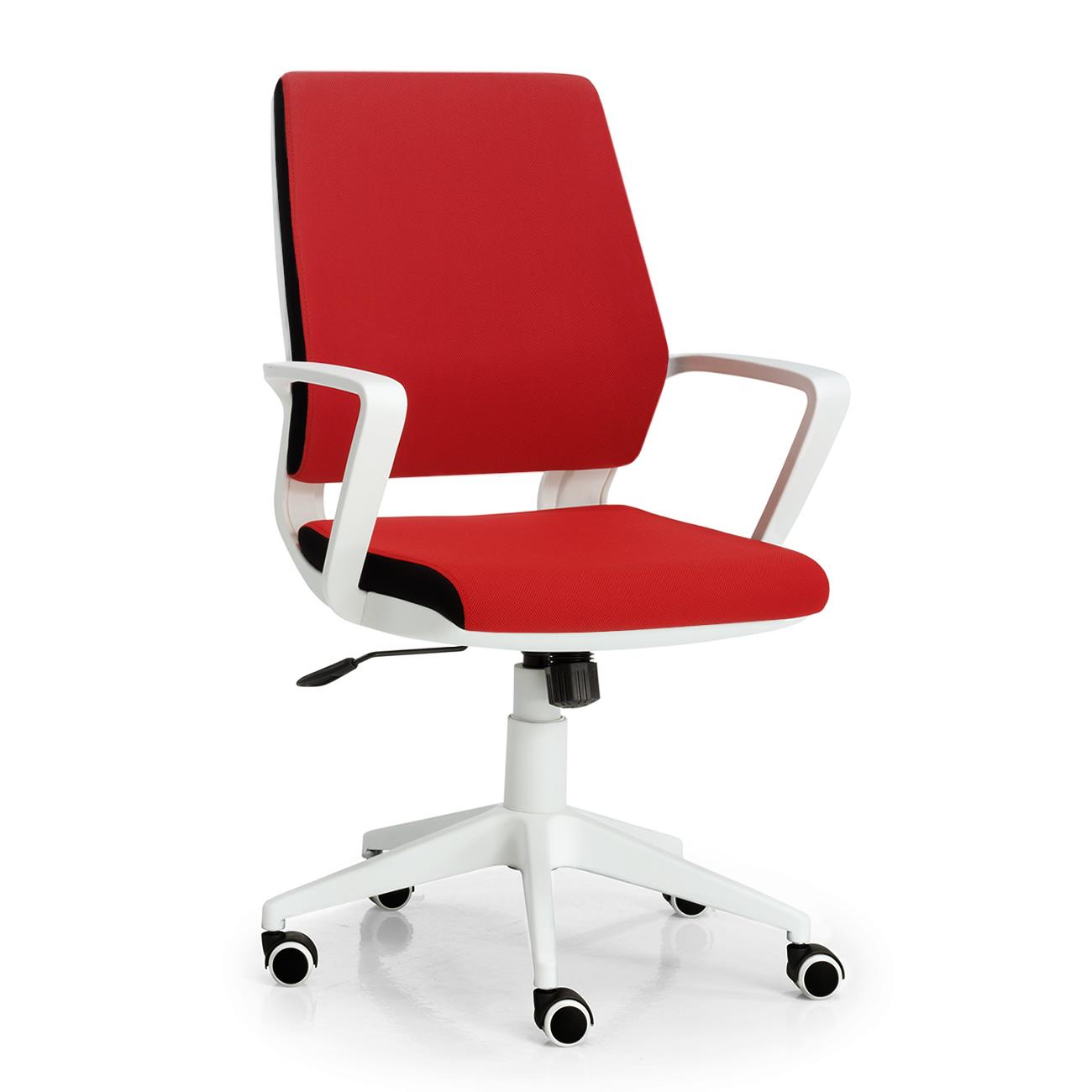 Cadeira de Escritório IRMA, Estrutura Branca, Mecanismo de Balanço, Em Pano, Vermelho