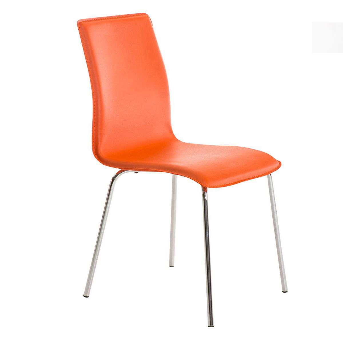 Cadeira de Visita MIKI, Design Exclusivo, Forrada Em Pele, Cor Laranja