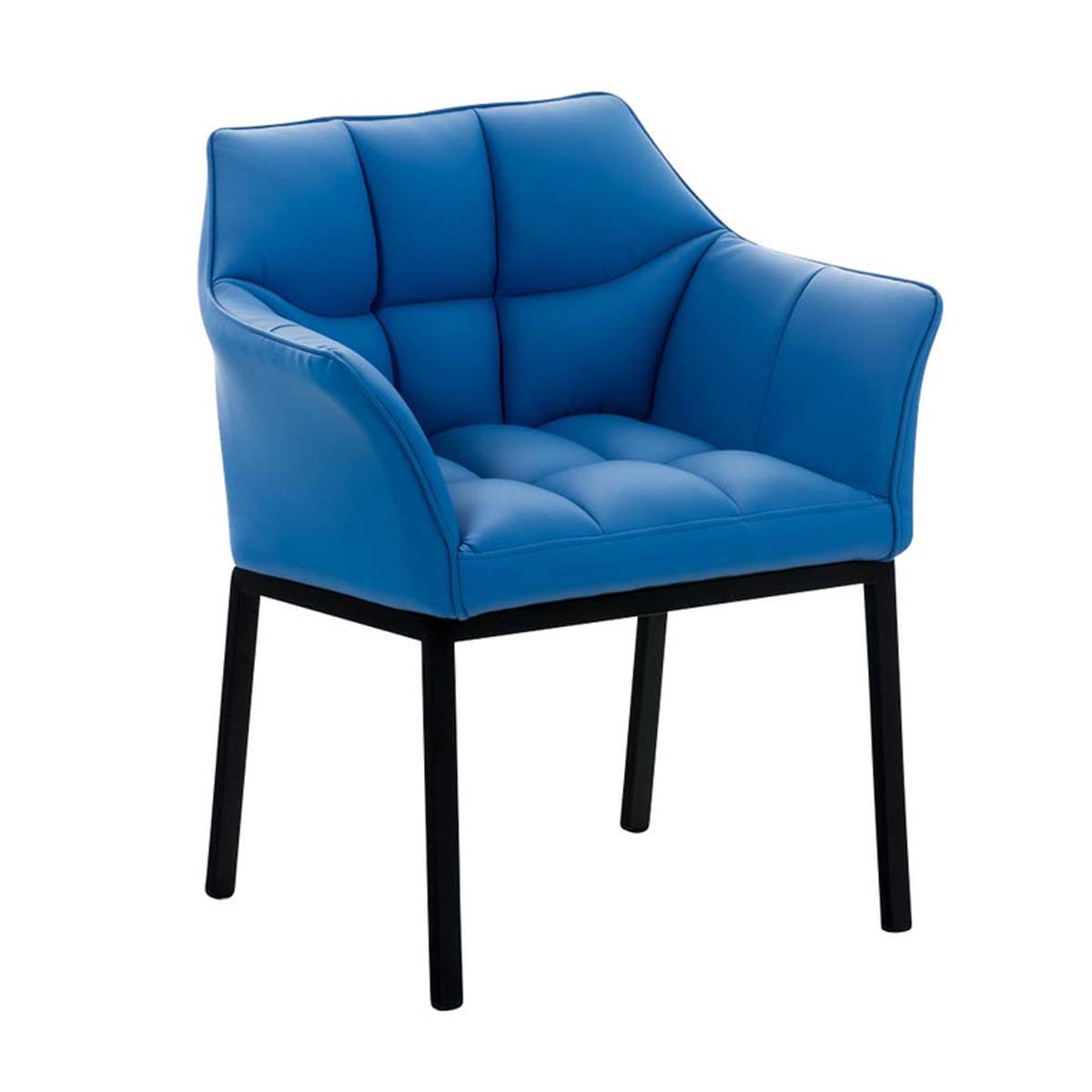 Cadeira de Visita OCTAVIO, Estructura Metálica Preta, Grande Acolchoado em Pele, Cor Azul