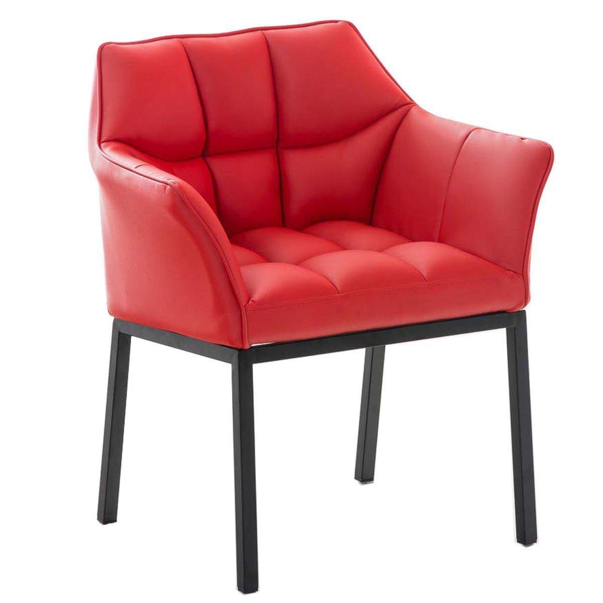 Cadeira de Visita OCTAVIO, Estructura Metálica Preta, Grande Acolchoado em Pele, Cor Vermelho