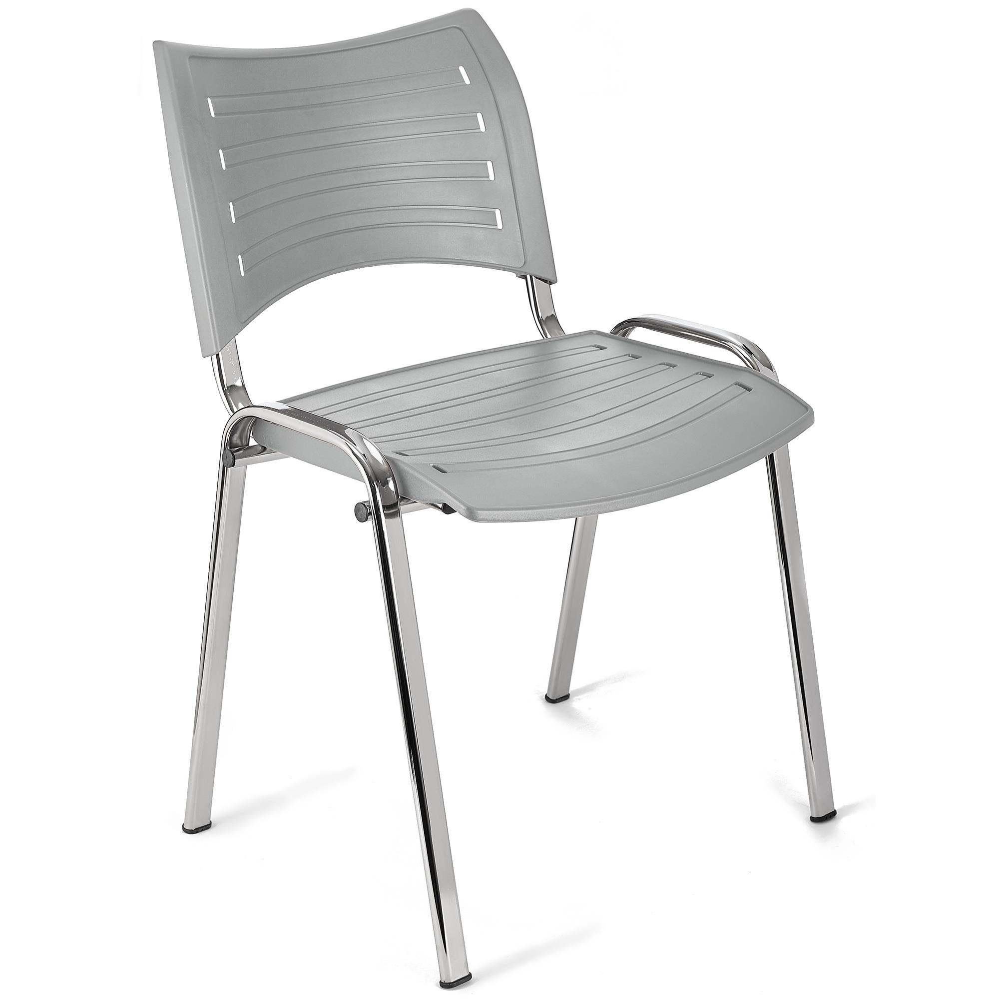 Cadeira de Visita ELVA, Empilhável e Prática, Confortável, Pernas Cromadas, Cor Cinzento