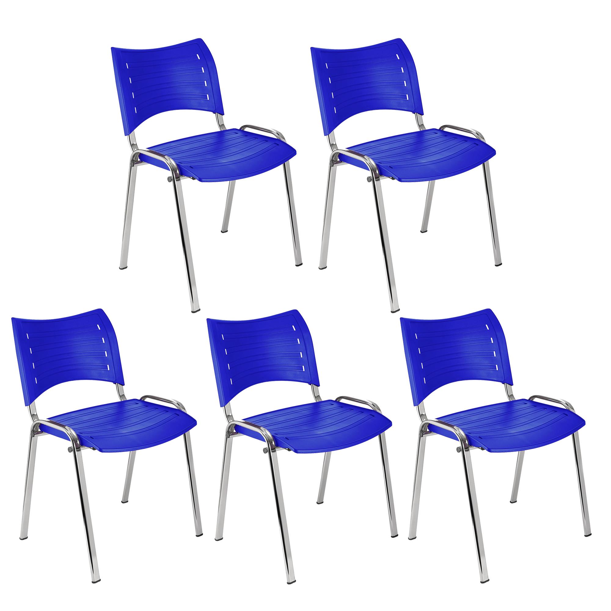 Lote 5 Cadeiras de Visita ELVA, Confortável e Prática, Pernas Cromadas, Cor Azul