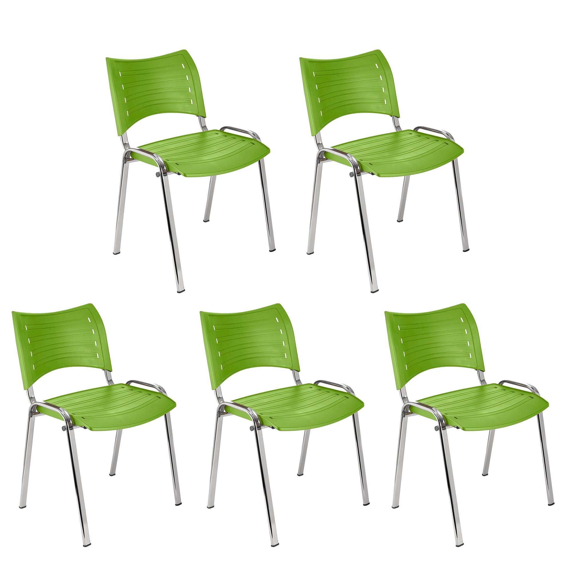 Lote 5 Cadeiras de Visita ELVA, Confortável e Prática, Pernas Cromadas, Cor Verde