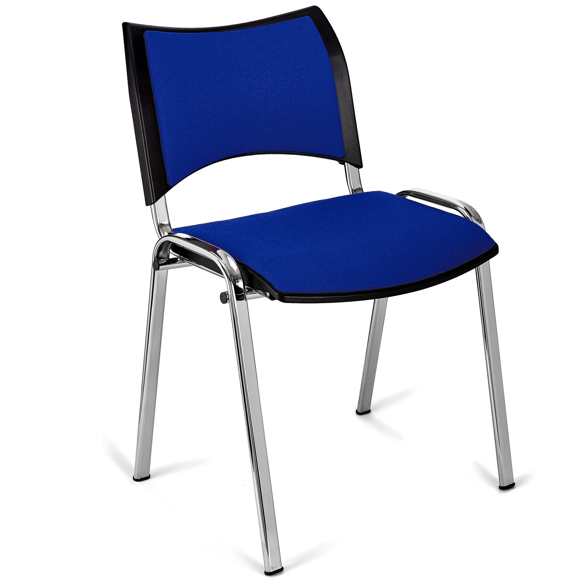 Cadeira de Visita ROMEL, Prática e Empilhável, Pernas Cromadas, Em Pano, Azul