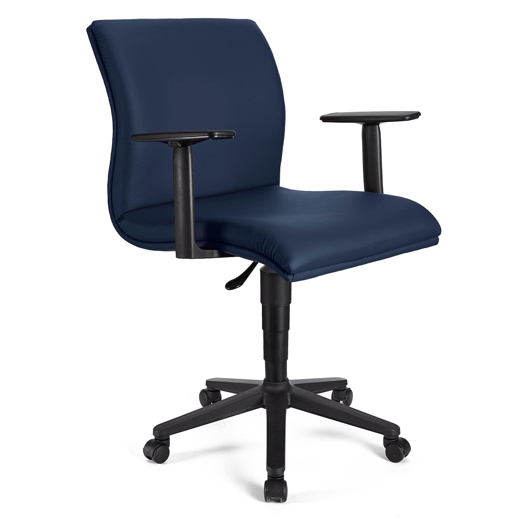 Cadeira de Escritório ANIBAL BASE PELE, Braços Ajustáveis, Acolchoado em Pele Azul