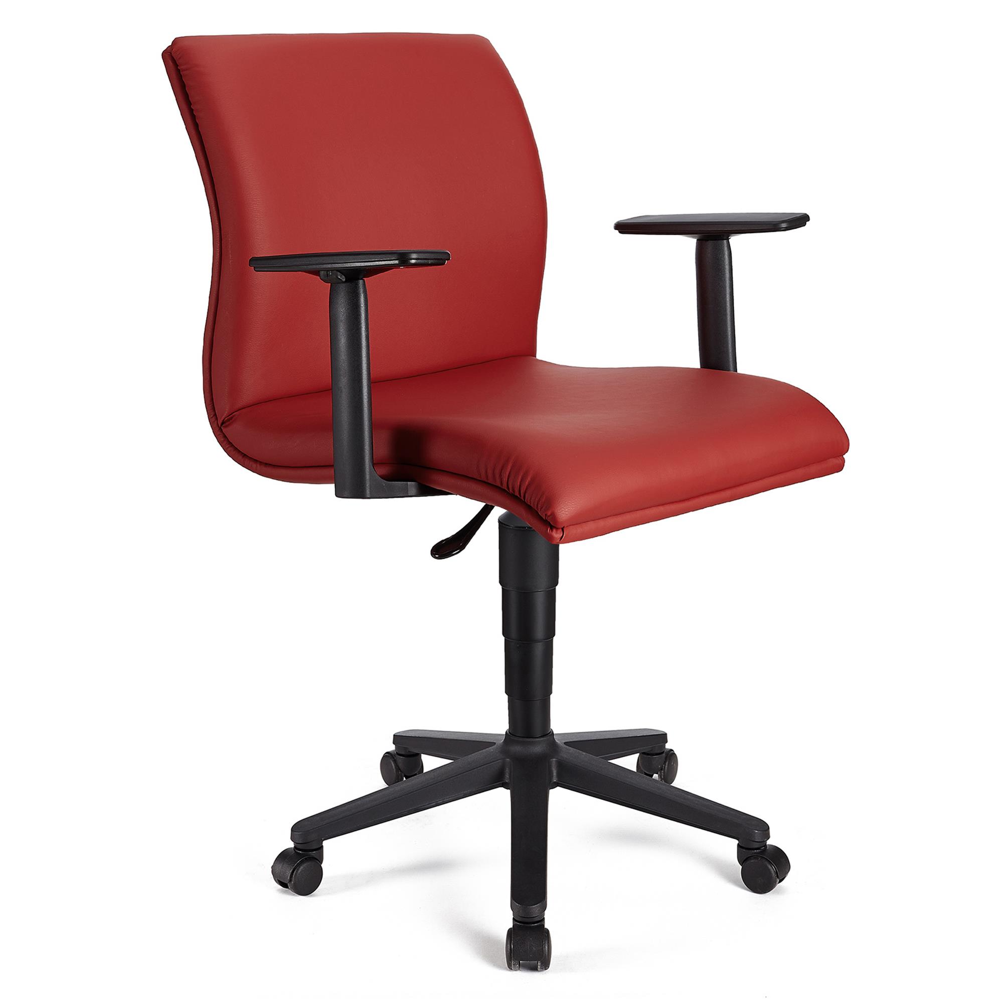 Cadeira de Escritório ANIBAL BASE PELE, Braços Ajustáveis, Acolchoado em Pele Vermelho