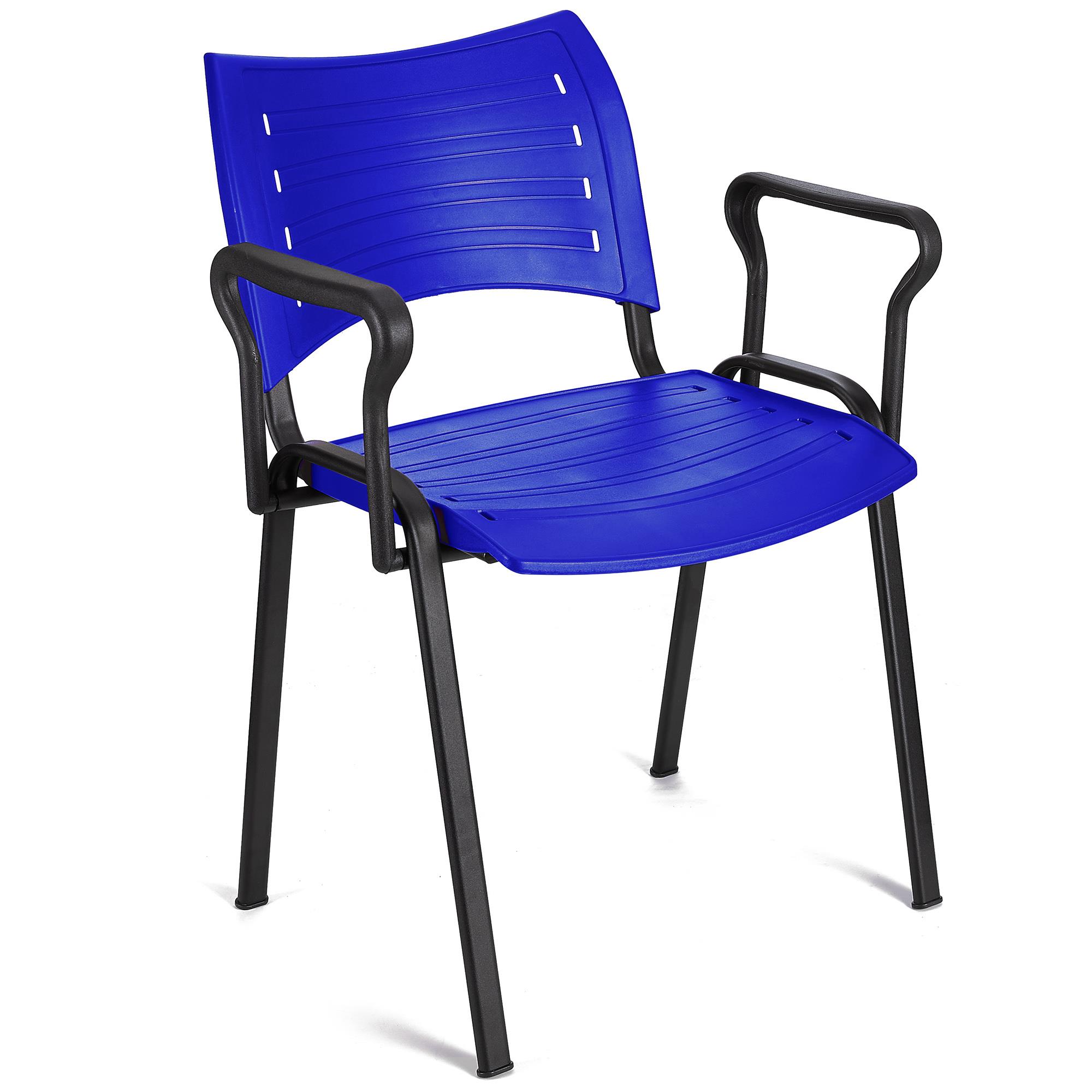 Cadeira de Visita ELVA COM BRAÇOS, Confortável, Pernas Pretas, Cor Azul
