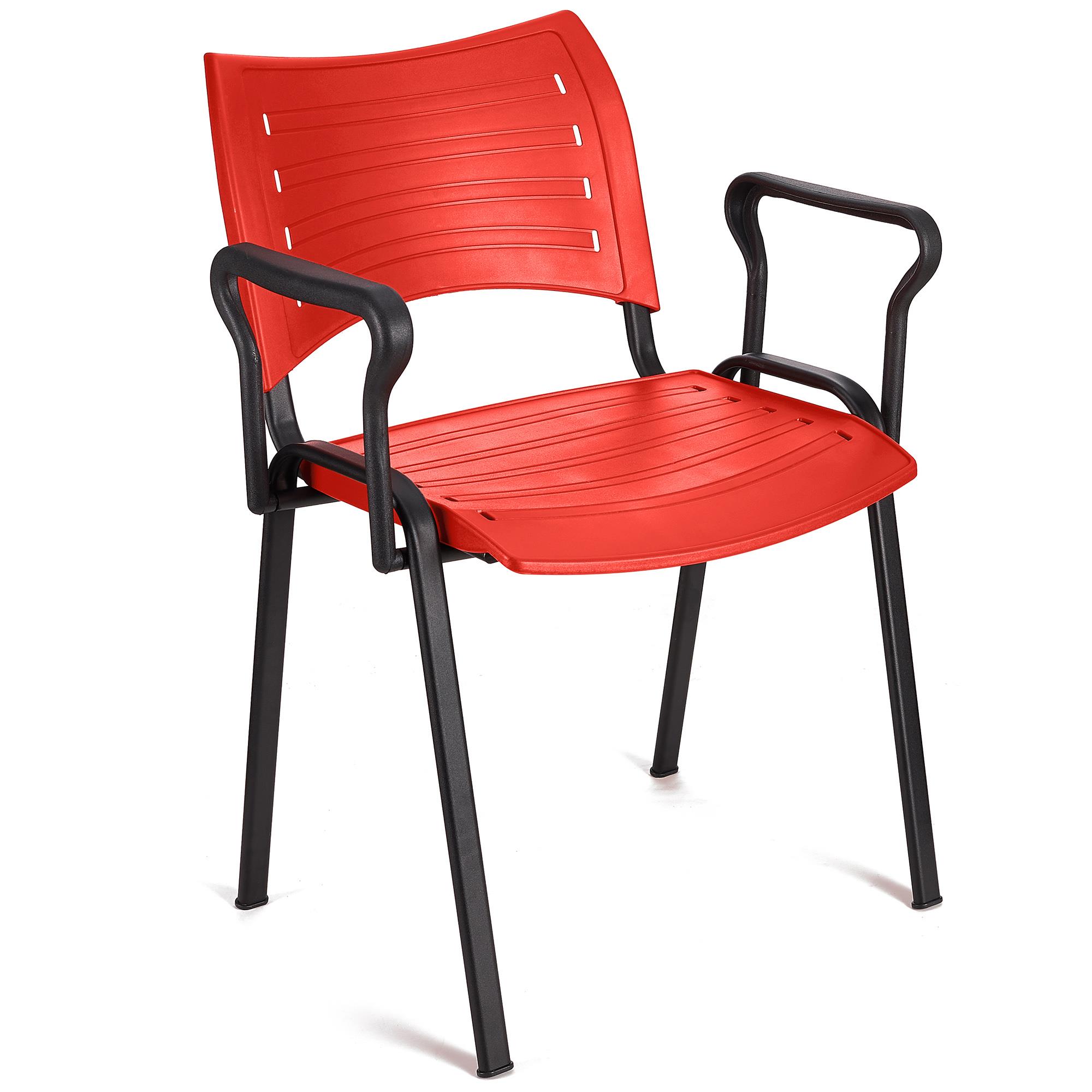 Cadeira de Visita ELVA COM BRAÇOS, Confortável, Pernas Pretas, Cor Vermelho