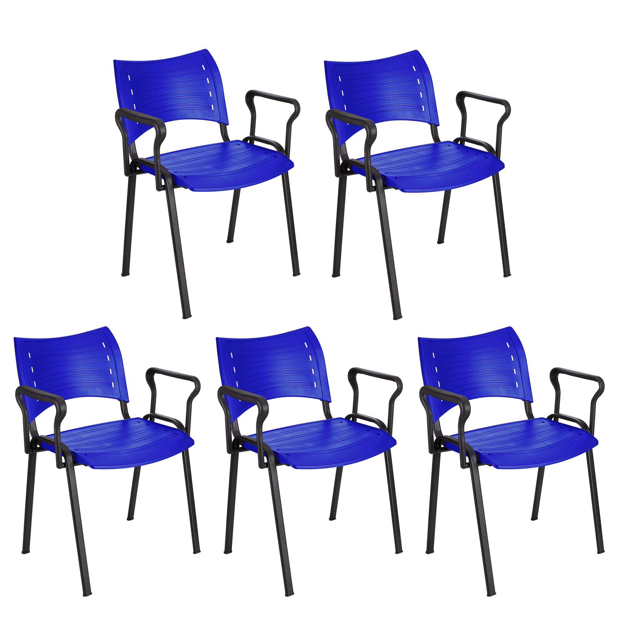 Lote 5 Cadeiras de Visita ELVA COM BRAÇOS, Confortável, Pernas Pretas, Cor Azul