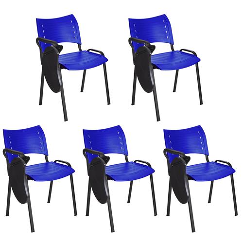 Lote 5 Cadeiras de Visita ELVA COM PALMATÓRIA, Confortável, Pernas Pretas, Cor Azul