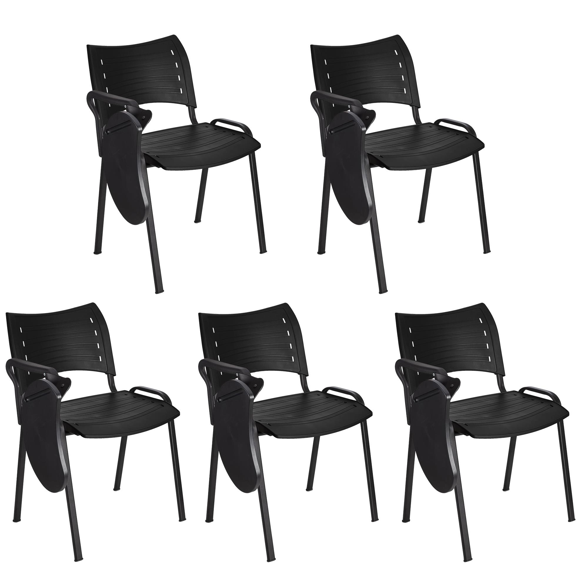 Lote 5 Cadeiras de Visita ELVA COM PALMATÓRIA, Confortável, Pernas Pretas, Cor Preto