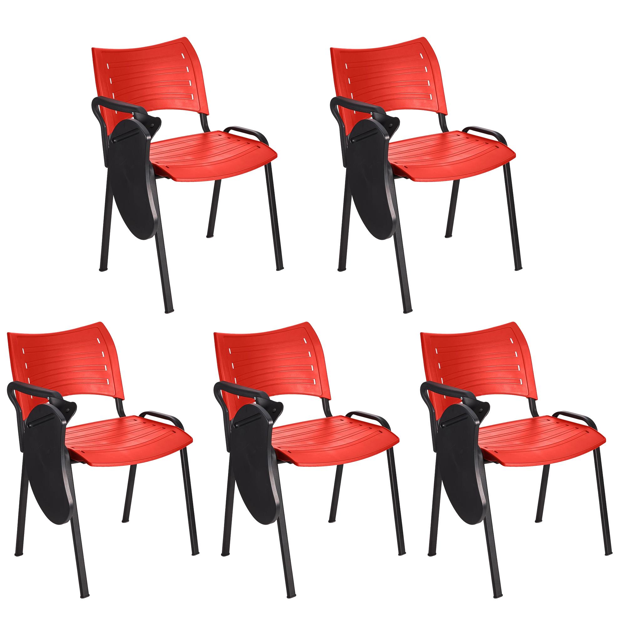 Lote 5 Cadeiras de Visita ELVA COM PALMATÓRIA, Confortável, Pernas Pretas, Cor Vermelho