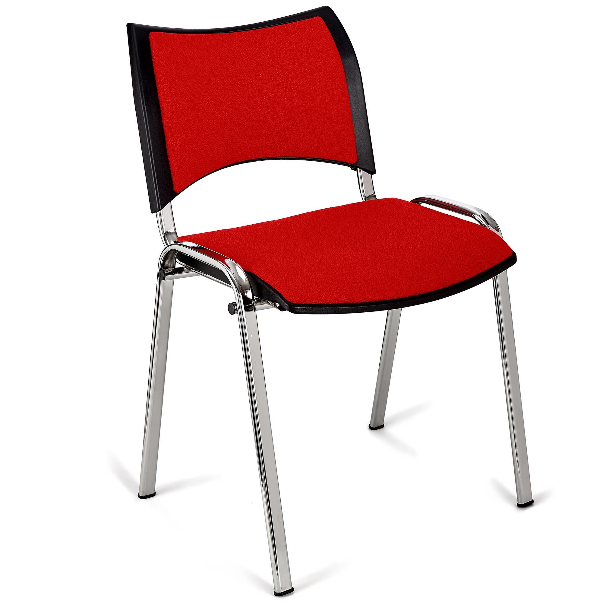 Cadeira de Visita ROMEL, Prática e Empilhável, Pernas Cromadas, Em Pano, Vermelho