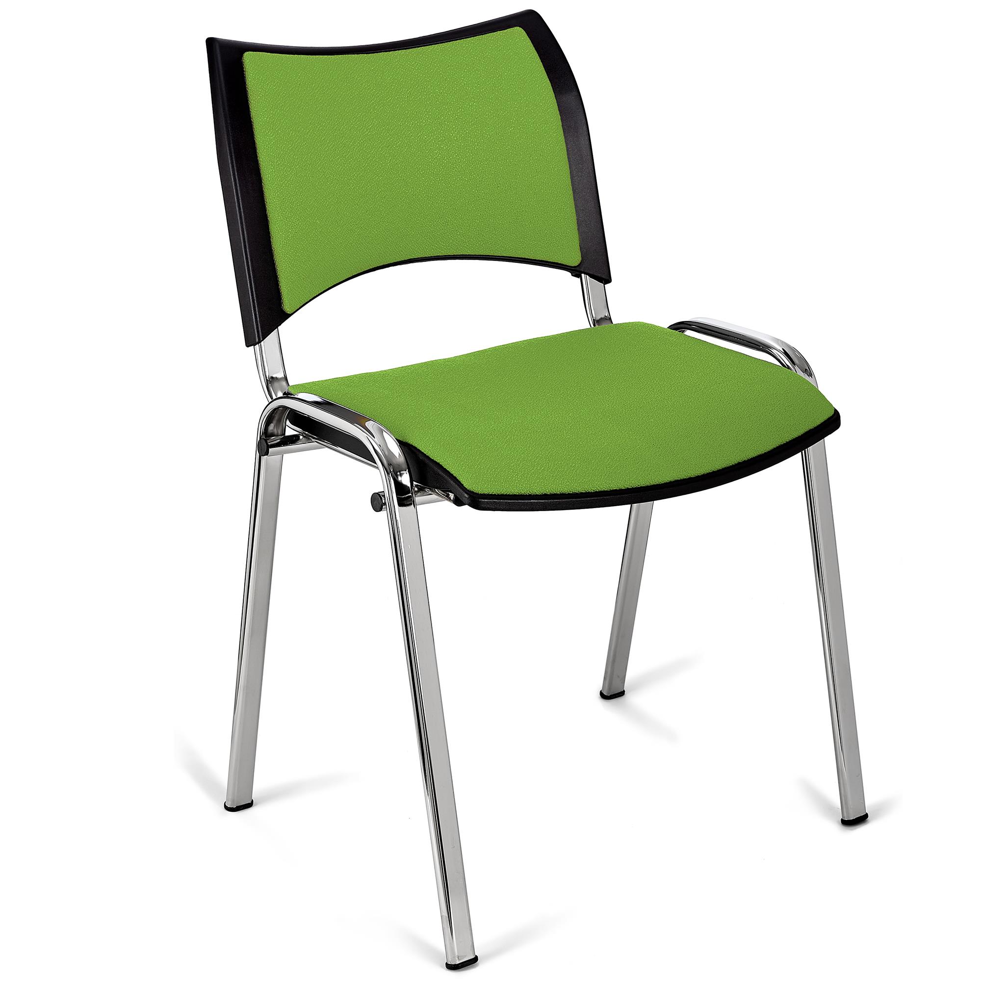 Cadeira de Visitante ROMEL, Acolchoado Confortável, Empilhável, Patas Cromadas, em Pano Verde Lima