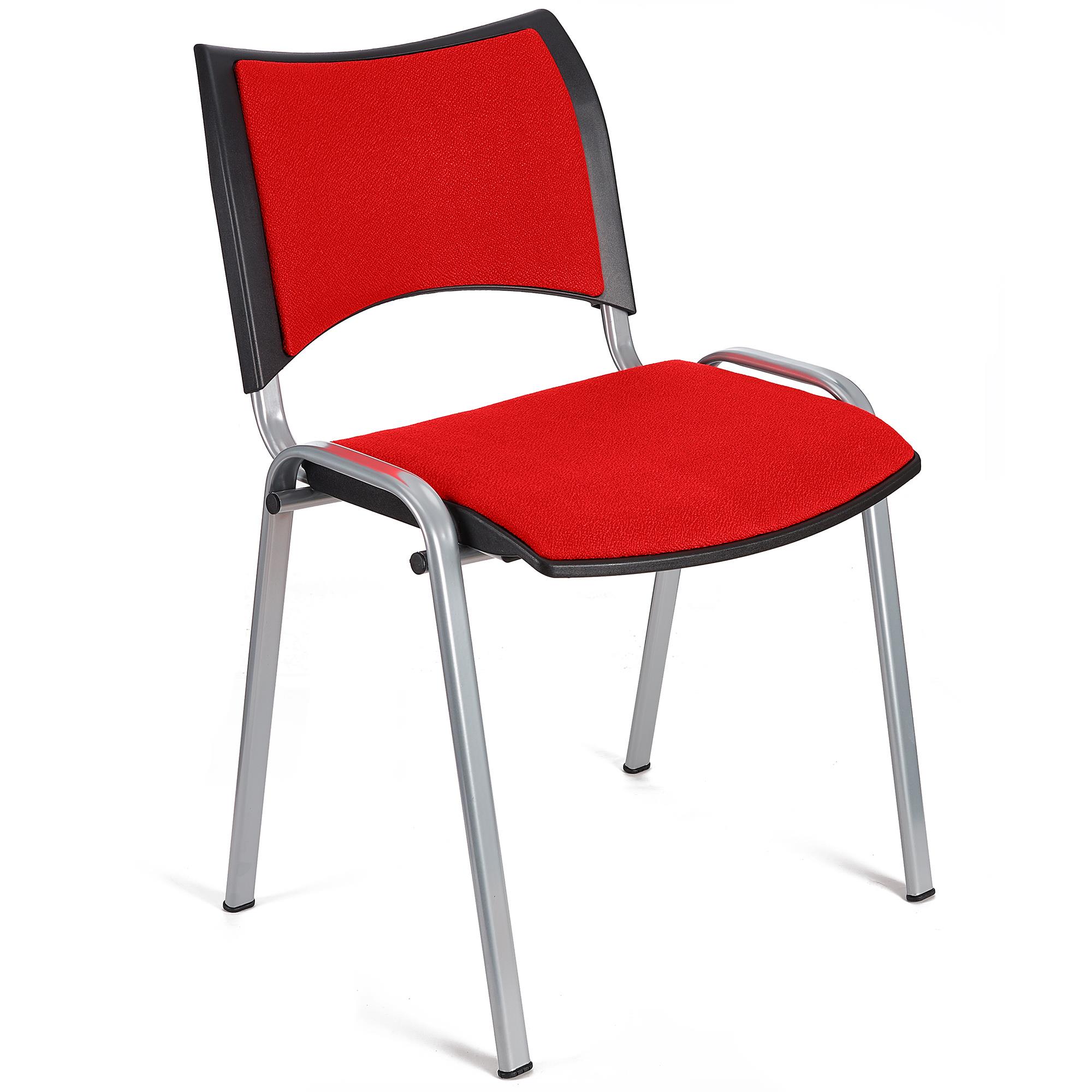 Cadeira de Visita ROMEL, Prática e Empilhável, Pernas Cinza, Em Pano, Vermelho