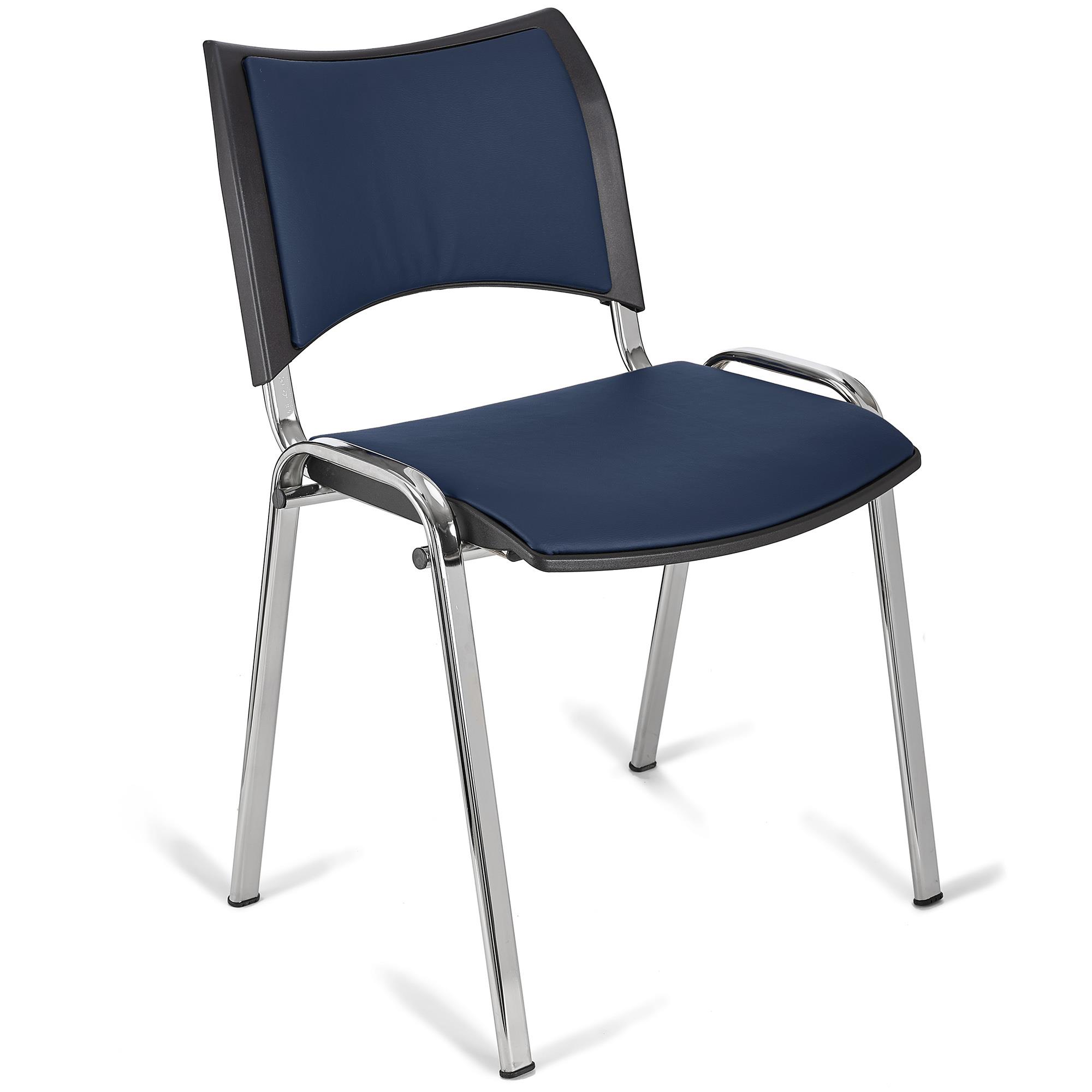 Cadeira de Visita ROMEL PELE, Prática e Empilhável, Pernas Cromadas, Azul