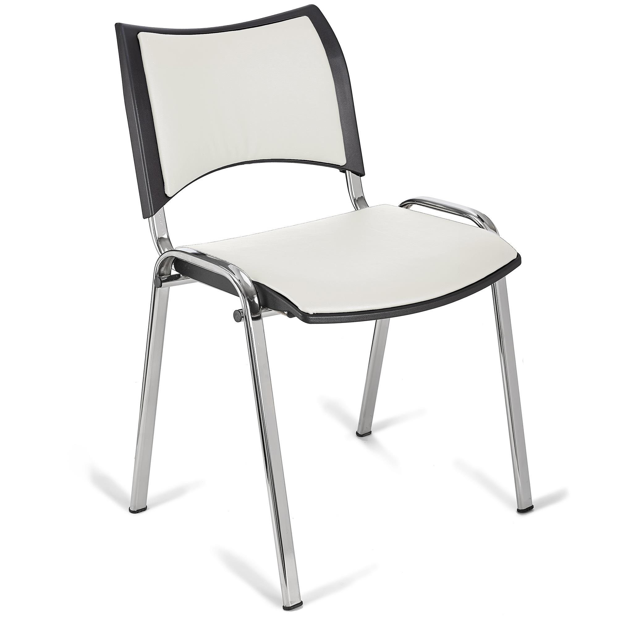 Cadeira de Visita ROMEL PELE, Prática e Empilhável, Pernas Cromadas, Branco