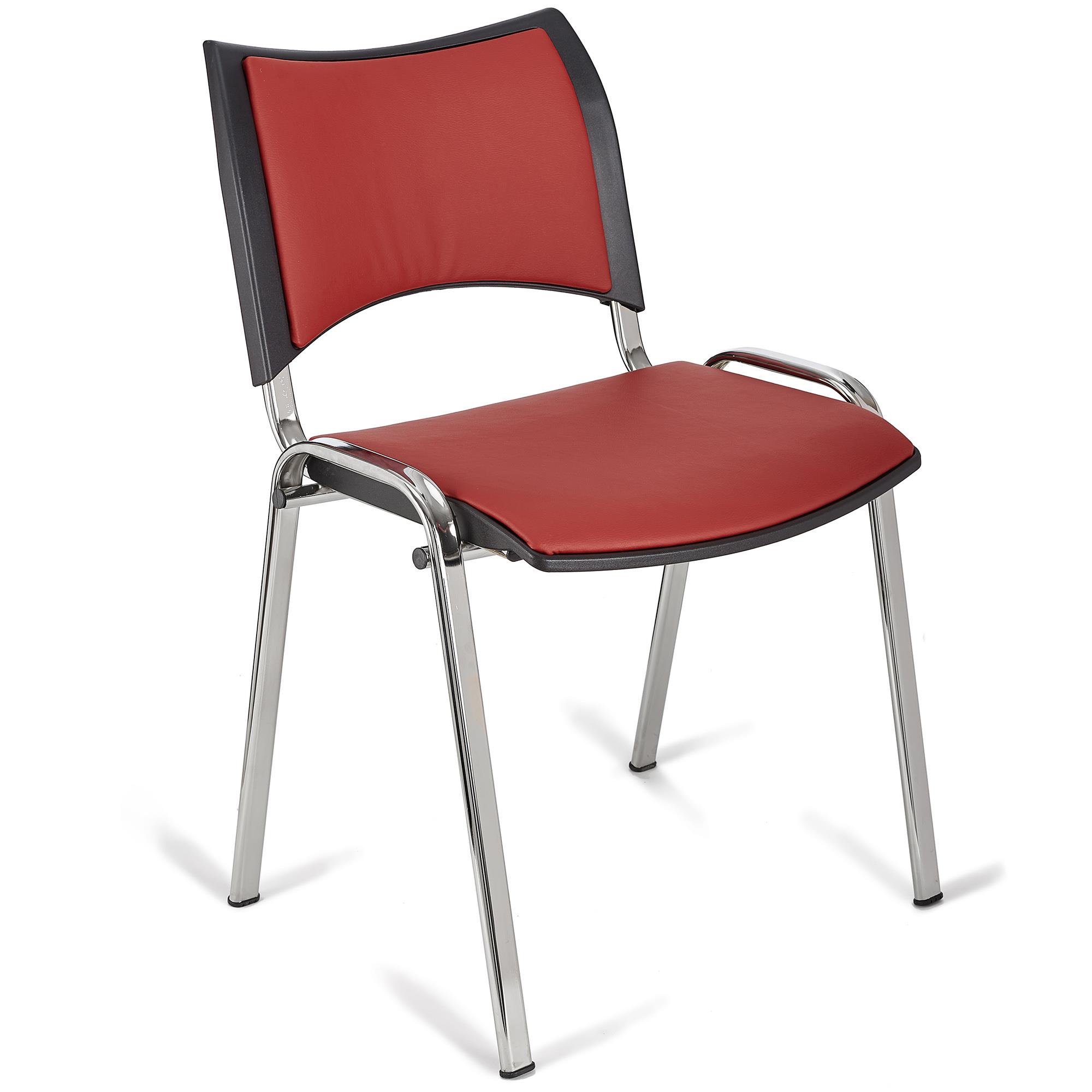Cadeira de Visita ROMEL PELE, Prática e Empilhável, Pernas Cromadas, Vermelho