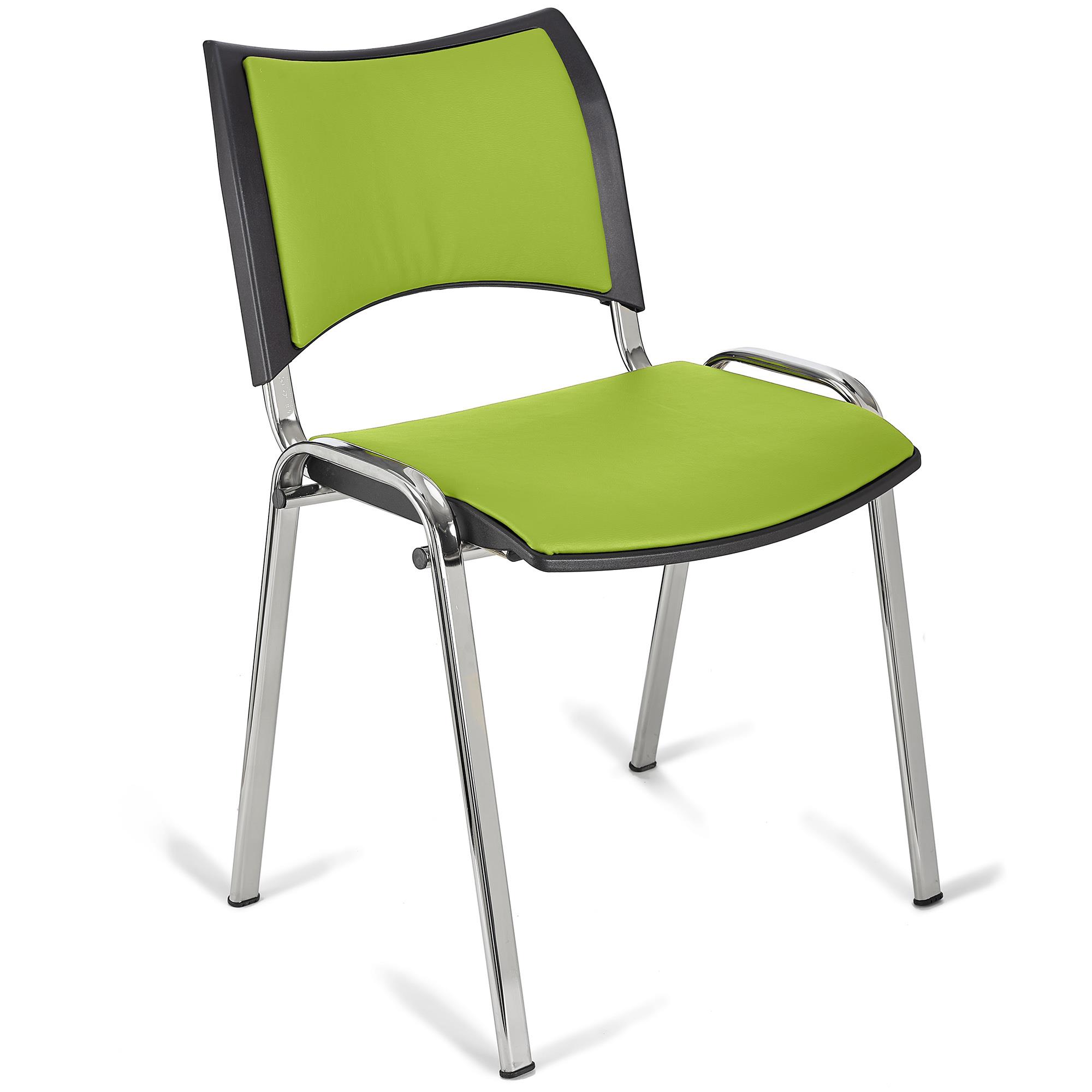 Cadeira de Visita ROMEL PELE, Prática e Empilhável, Pernas Cromadas, Verde