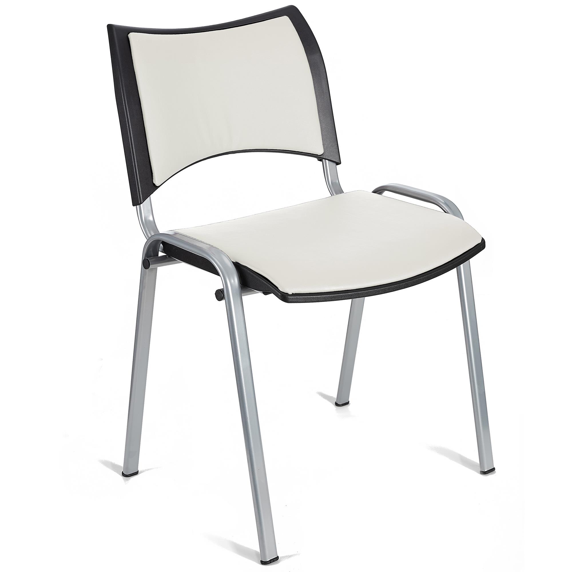 Cadeira de Visita ROMEL PELE, Prática e Empilhável, Pernas Cinza, Branco