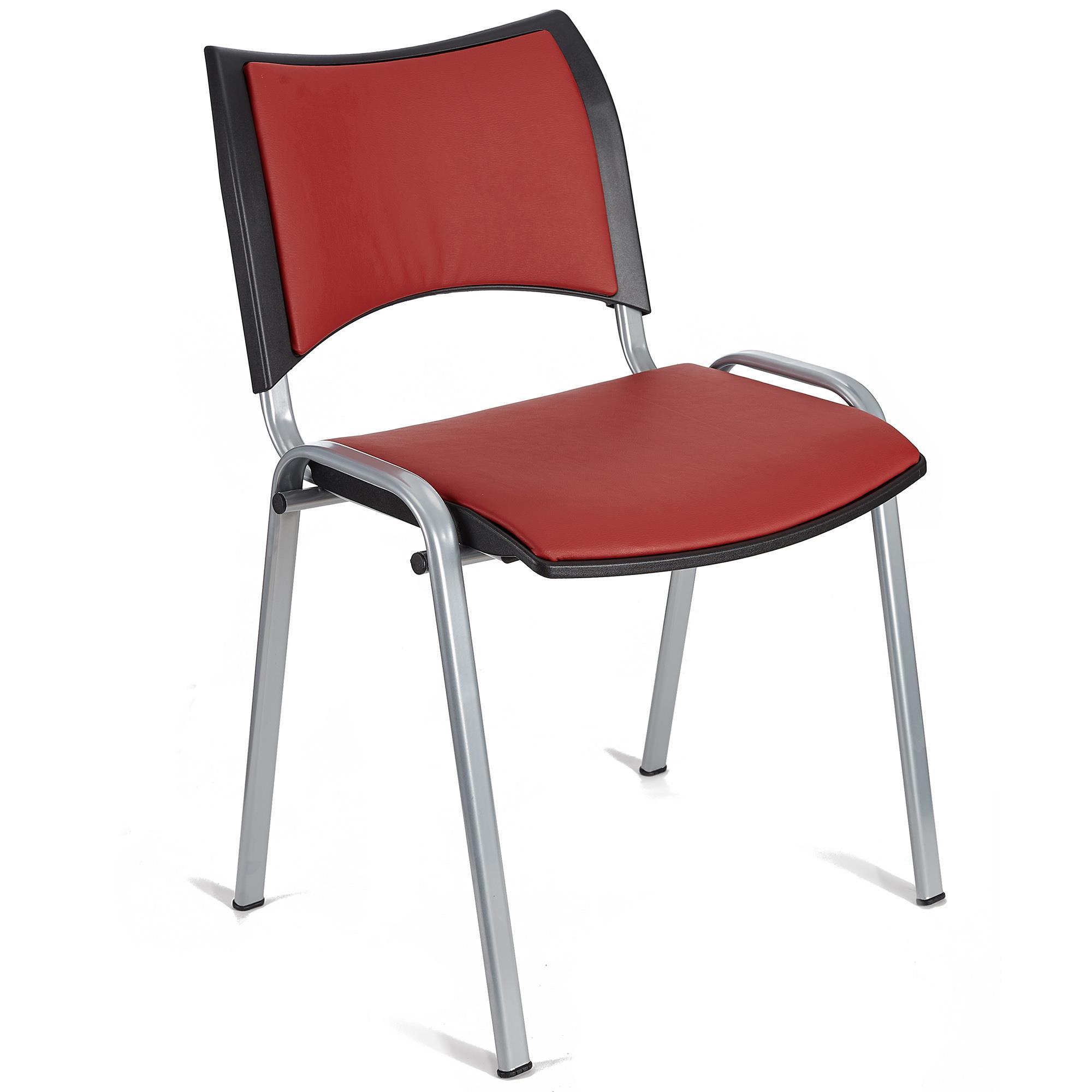 Cadeira de Visita ROMEL PELE, Prática e Empilhável, Pernas Cinza, Vermelho