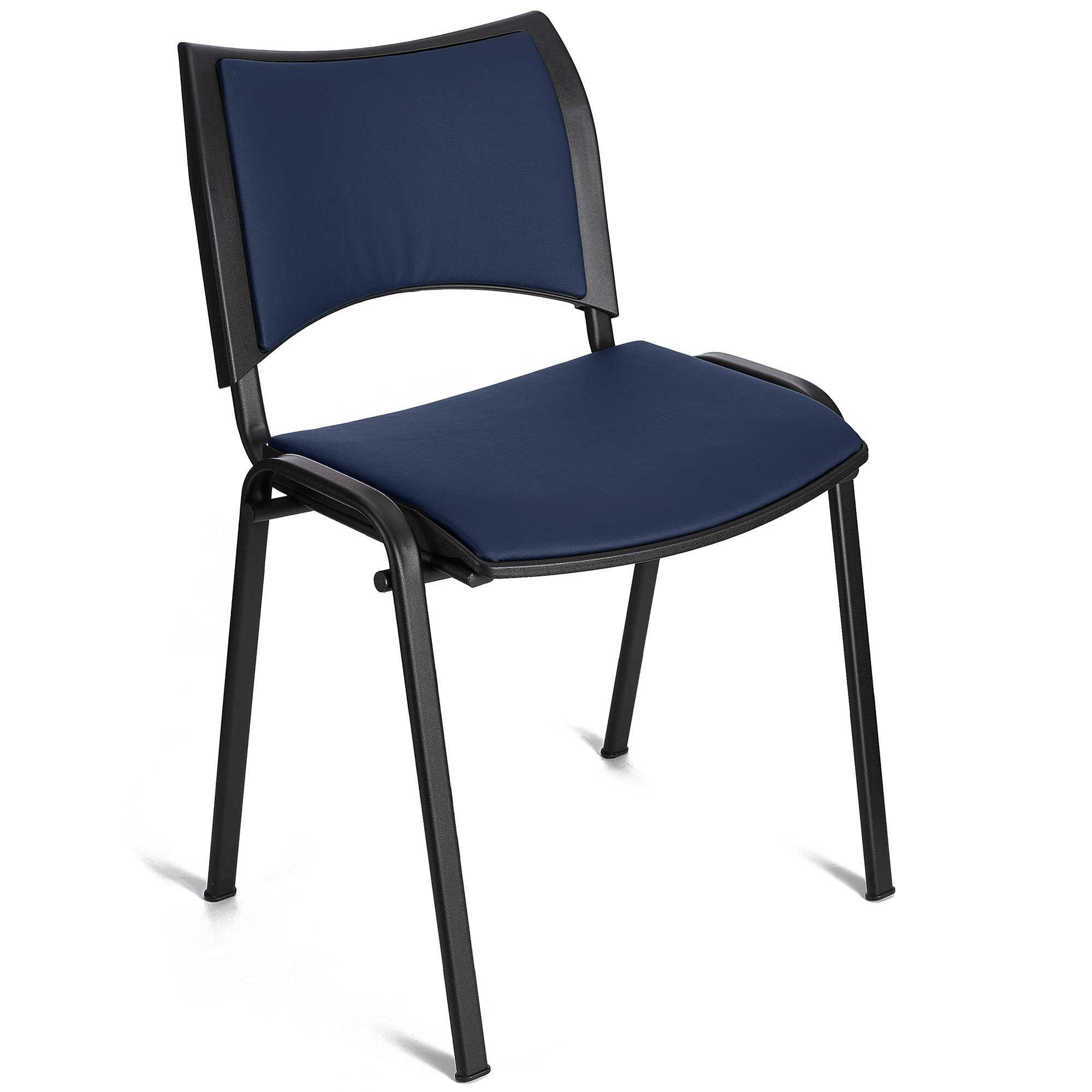 Cadeira de Visita ROMEL PELE, Prática e Empilhável, Pernas Pretas, Azul