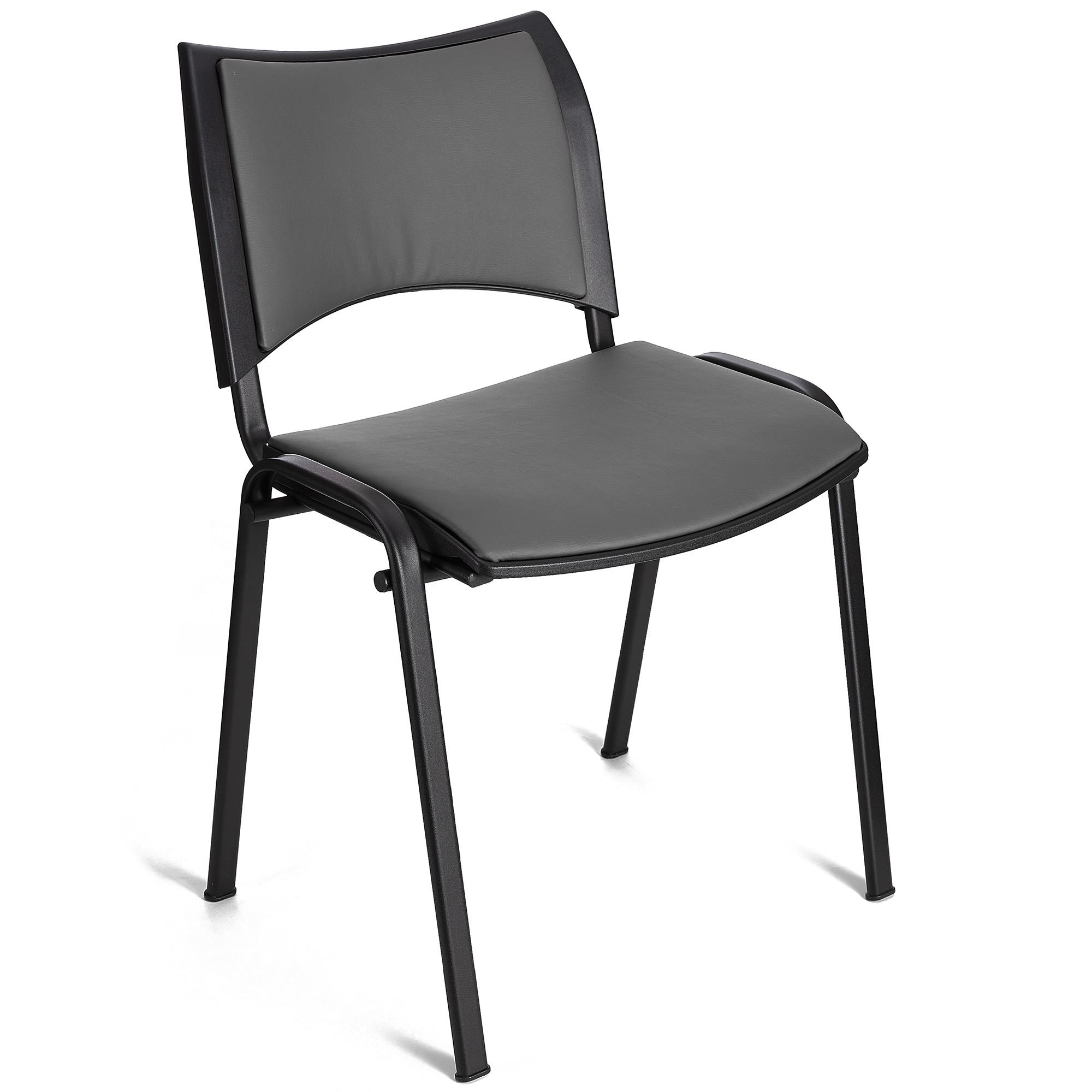 Cadeira de Visita ROMEL PELE, Prática e Empilhável, Pernas Pretas, Cinzento