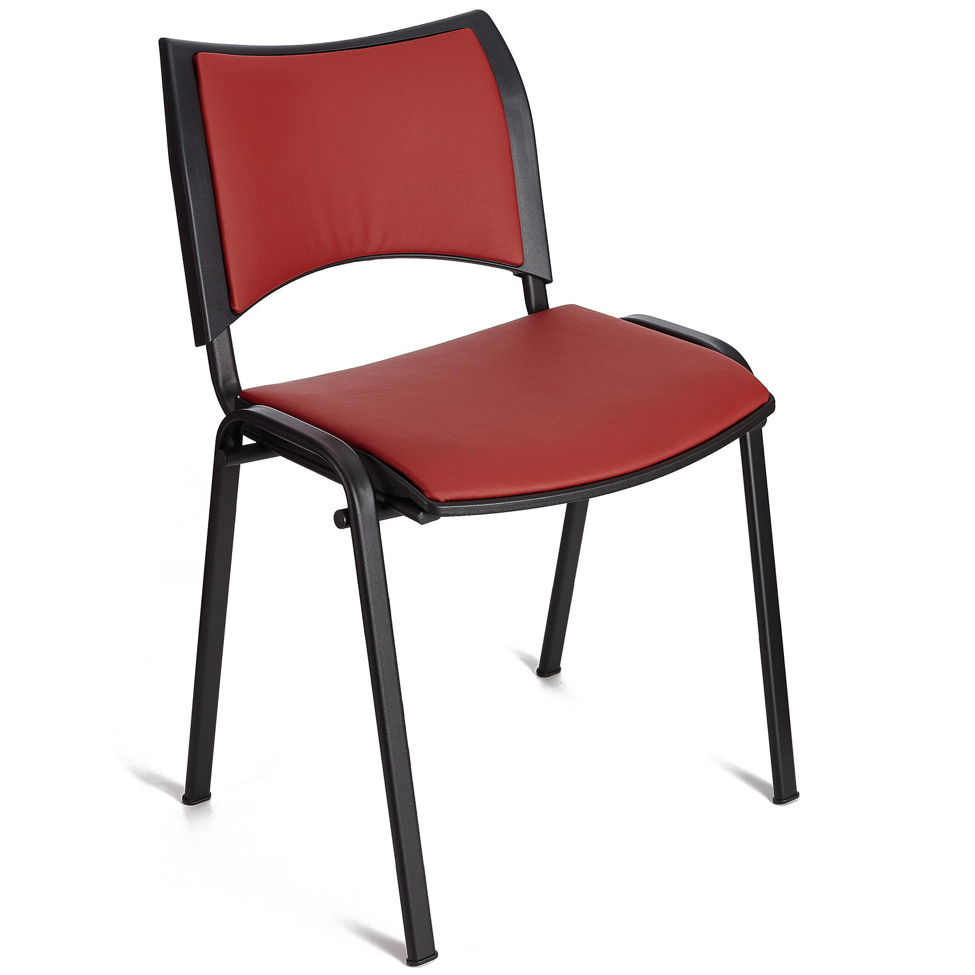 Cadeira de Visita ROMEL PELE, Prática e Empilhável, Pernas Pretas, Vermelho