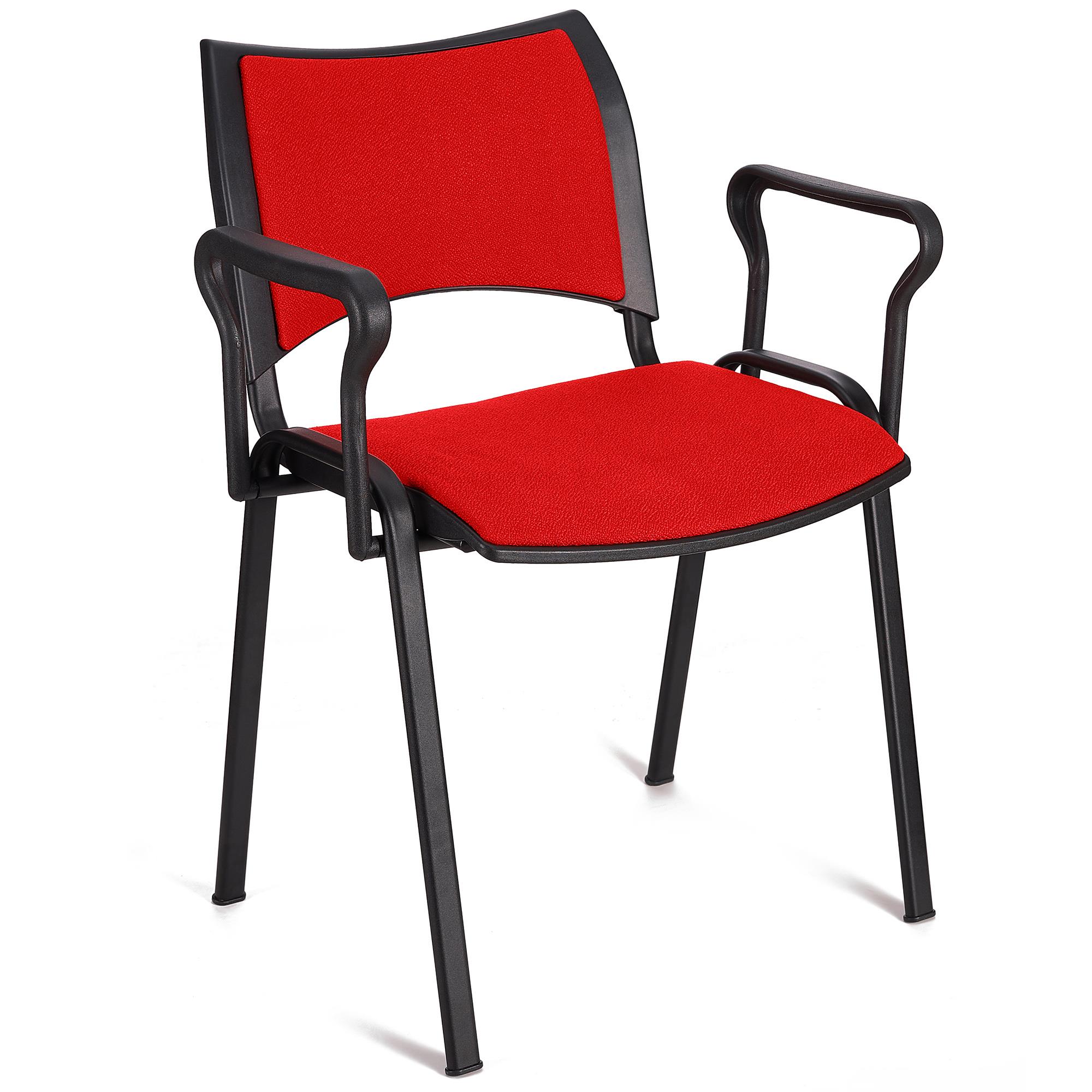Cadeira de Visita ROMEL COM BRAÇOS, Empilhável, Pernas Pretas, Em Pano, Vermelho