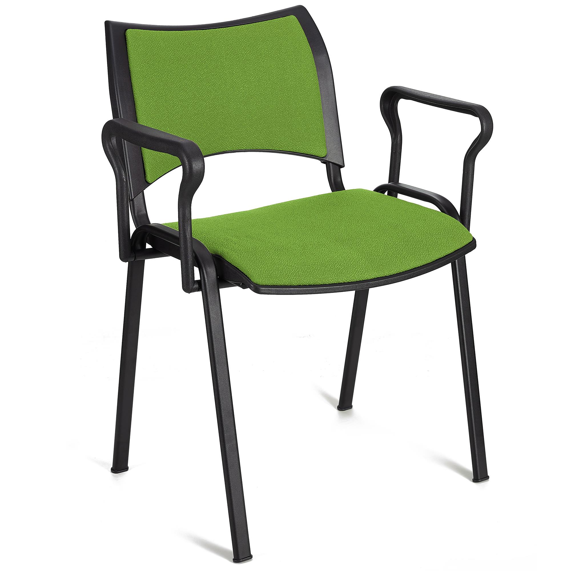 Cadeira de Visitante ROMEL COM BRAÇOS, Acolchoado Confortável, Empilhável, Patas Pretas, em Pano Verde Lima