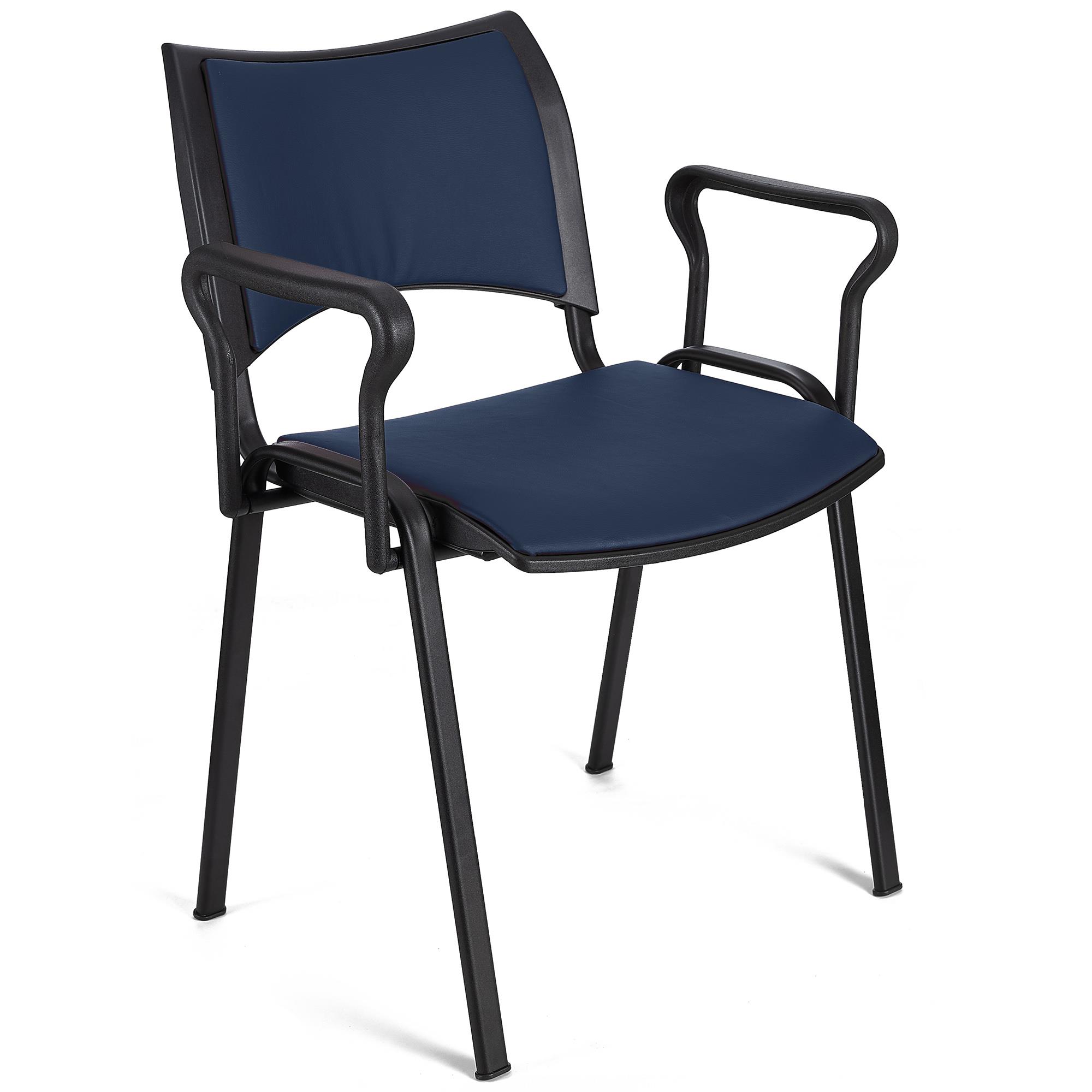 Cadeira de Visita ROMEL PELE COM BRAÇOS, Empilhável, Pernas Pretas, Azul