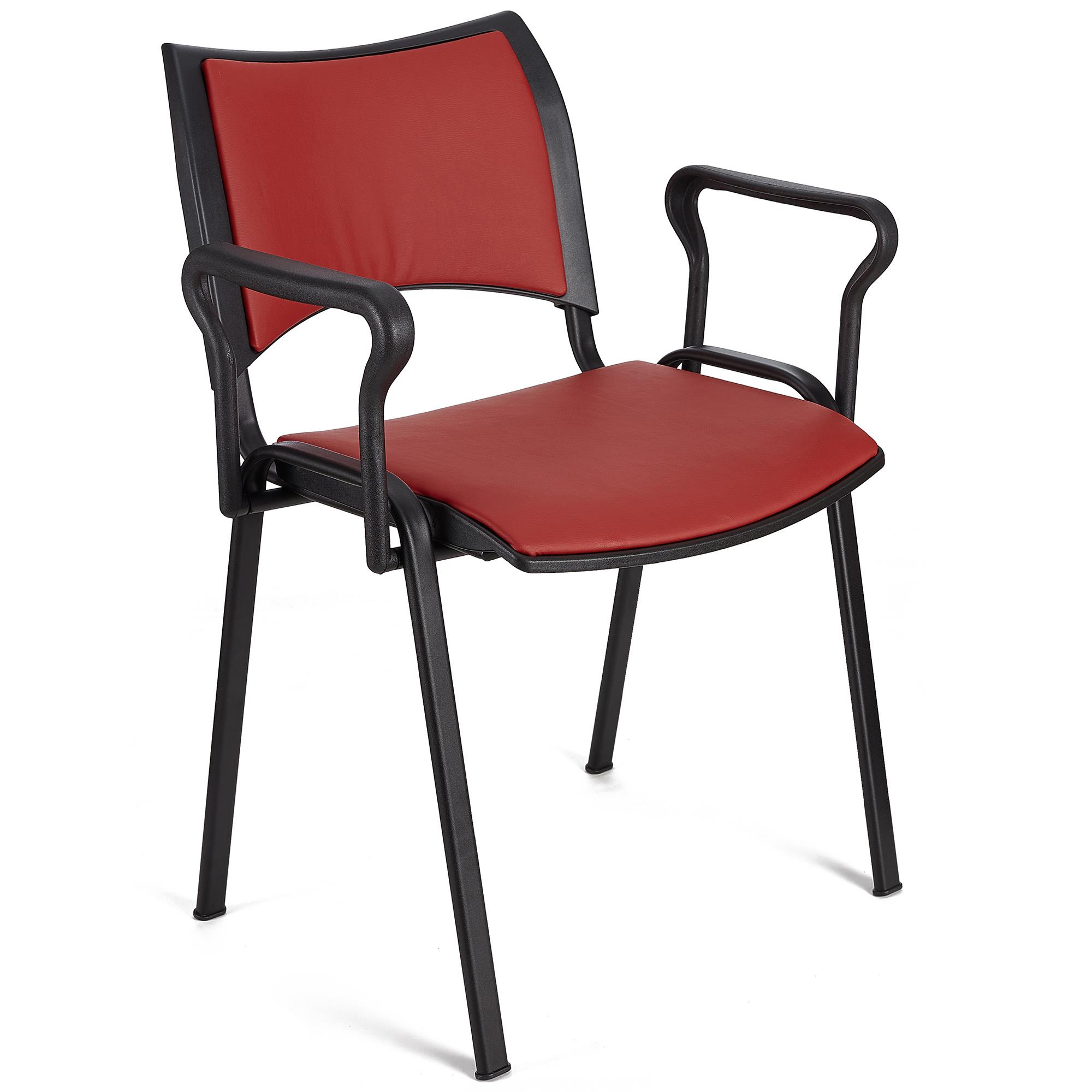 Cadeira de Visita ROMEL PELE COM BRAÇOS, Empilhável, Pernas Pretas, Vermelho