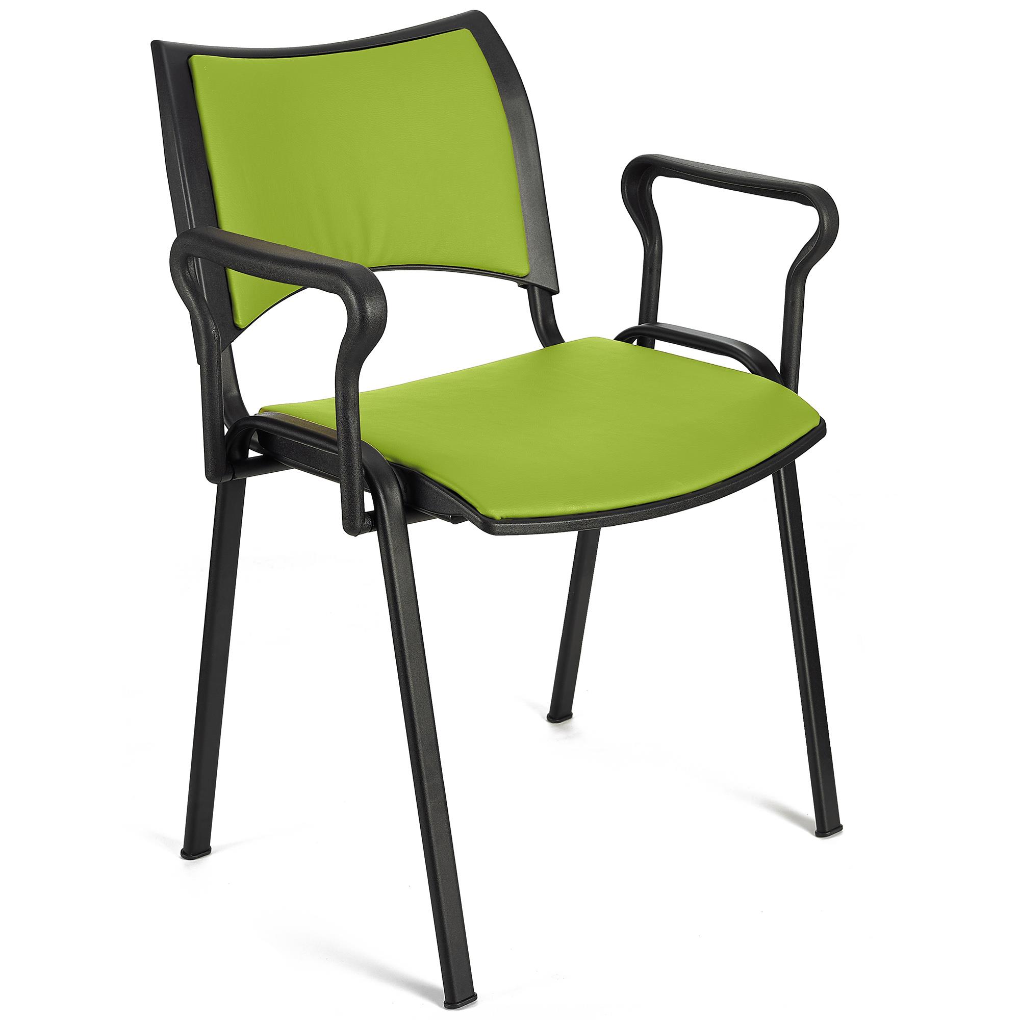 Cadeira de Visita ROMEL PELE COM BRAÇOS, Empilhável, Pernas Pretas, Verde