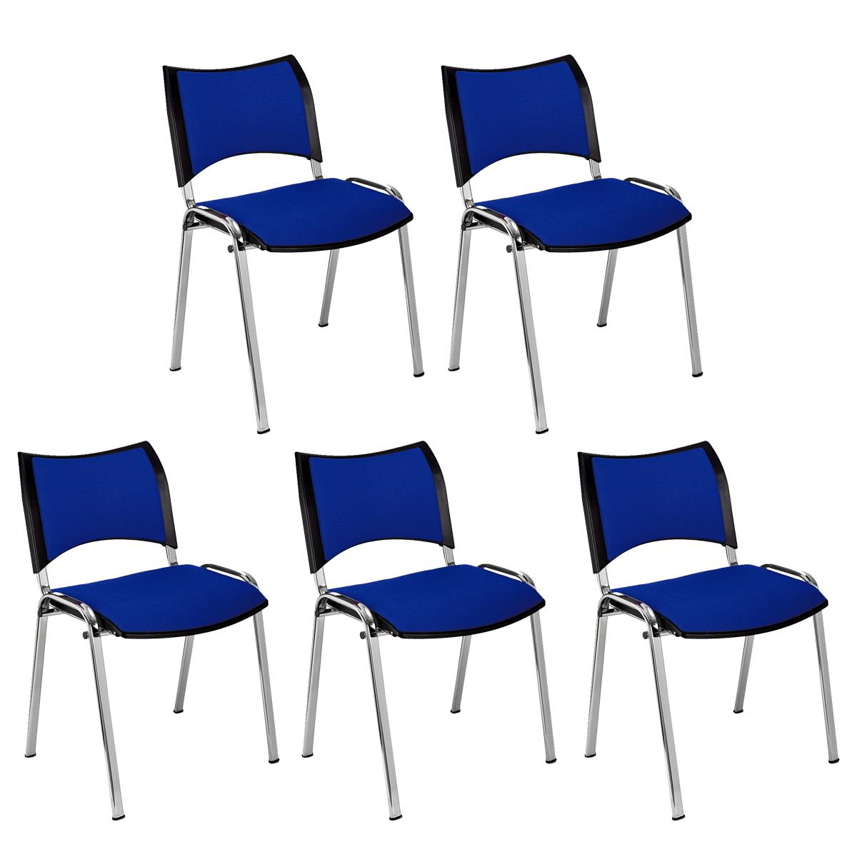 Lote 5 Cadeiras de Visita ROMEL, Prática e Empilhável, Pernas Cromadas, Em Pano, Azul