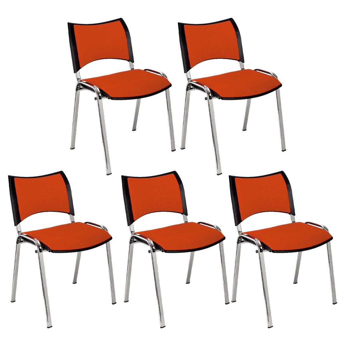 Lote 5 Cadeiras de Visita ROMEL, Prática e Empilhável, Pernas Cromadas, Em Pano, Laranja