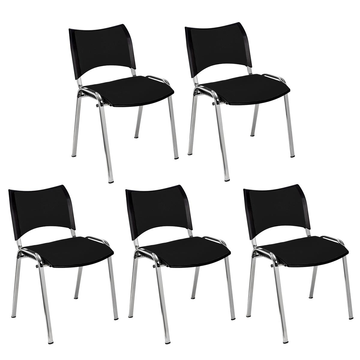 Lote 5 Cadeiras de Visita ROMEL, Prática e Empilhável, Pernas Cromadas, Em Pano, Preto